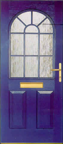 Blue front door with woodgrain effect
